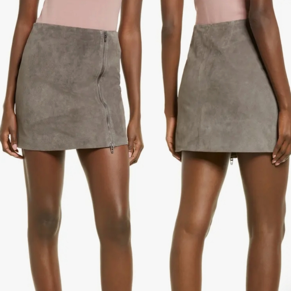 BlankNYC Gray Genuine Leather Suede Zip Skirt 27 NWOT